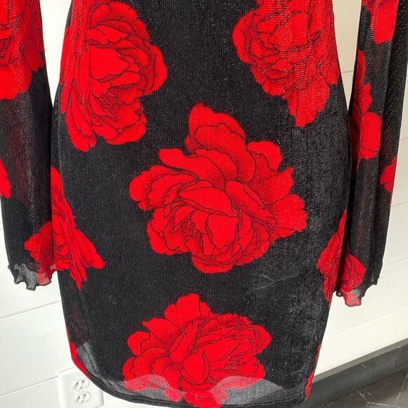 Thirty/Thirty Velvet Sheath Dress L Black Red Rose Romantic Coquette Whimsigoth - Picture 3 of 12